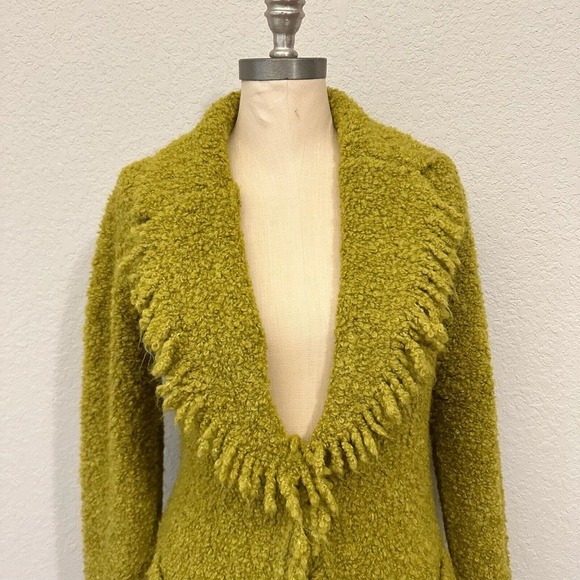 TENSIONE IN by ALTA TENSIONE SRL Fuzzy Knit Blazer Shawl-Lapel in Green - Picture 2 of 13